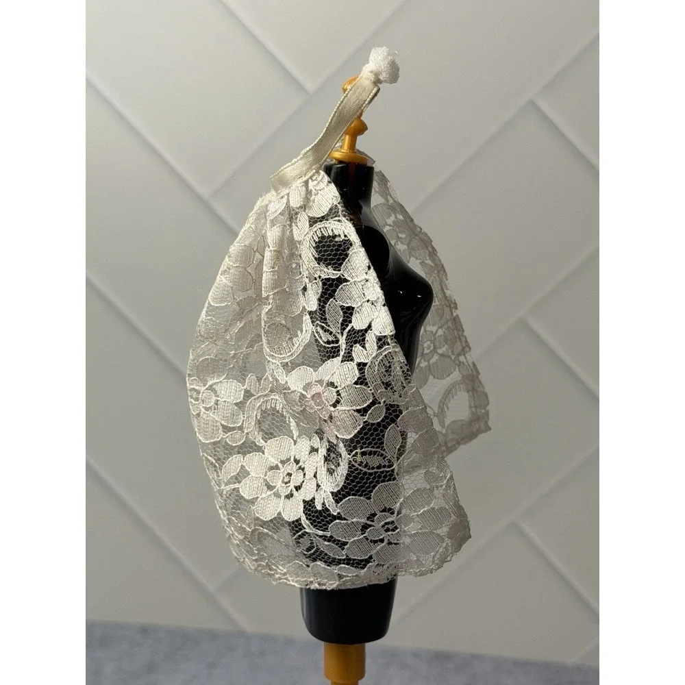 Vintage Barbie Lace Wedding Veil With Flowe On Headband